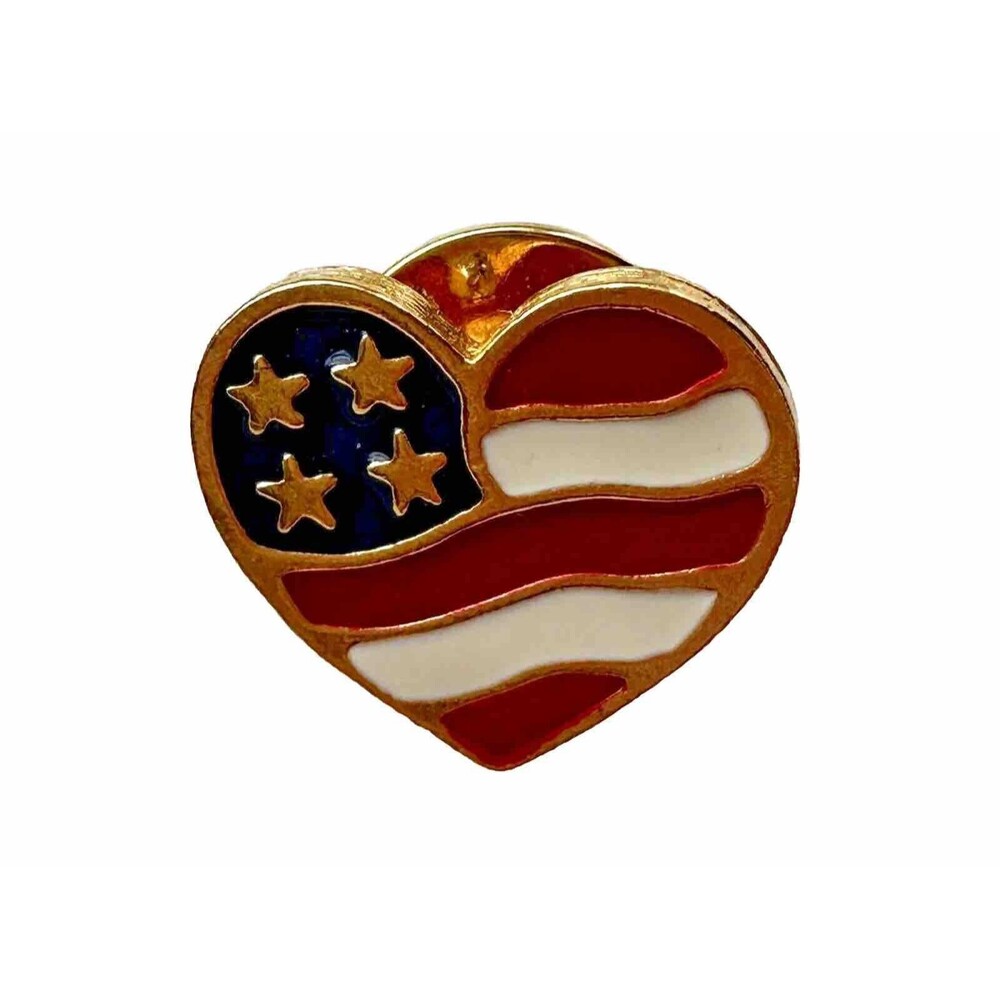 AVON Red White Blue Enamel Flag Heart Vintage Lapel Tack‎ Signed Pin